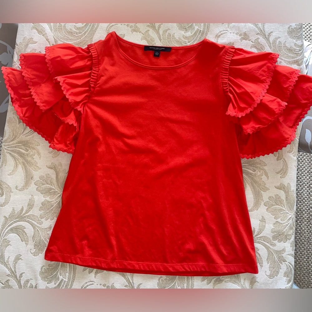 Marc New York Ruffle Sleeve Top red Size L Cotton blend NWOT